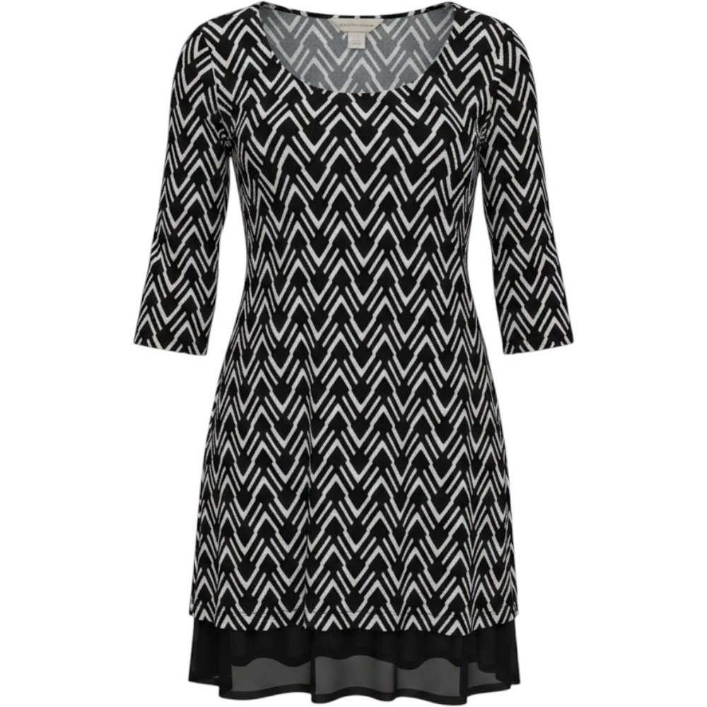 Christopher & Banks Black White Chevron Layered Chiffon Hem Blouse Top M 1877